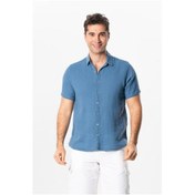 Resim Kısa Kol Erkek Yazlık Müslin Gömlek İndigo İndg İndigo 