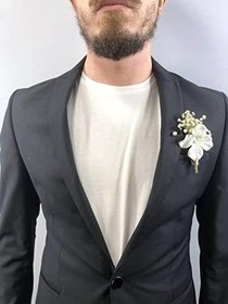 Resim Beyaz Çiçekli Krem Cipsolu Damat Yaka Çiçeği 5 Adet 