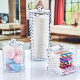 Resim Diamond 3'lü Set Makyaj Organizer Banyo Düzenleyici Pamukluk Seti, Pamuklu Kulak Çubuğu Organizeri, Makyaj Pamuk Organizeri 