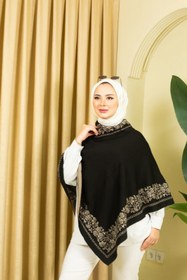 Resim 02Lady Fashion triko kadın gül desenli üçgen panço 