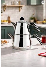 Resim Nehir Luna Maxi Büyük Boy Paslanmaz Çelik 1.10-2.25 Litre Çaydanlık Takımı 