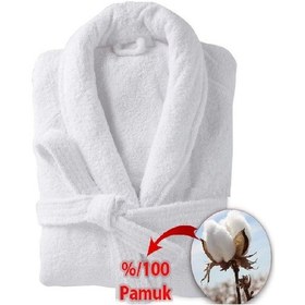 Resim Otel Bornozu Beyaz Şalyaka Çift Cep %100 Pamuk Bornoz 2 Adet 