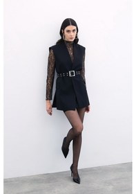 Resim Sateen Kemerli Uzun Yelek - Siyah-135804 Siyah 