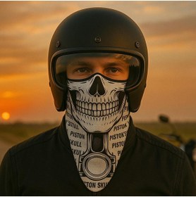 Resim Motobros Piston Kurukafa Desenli Dikişsiz Dijital Baskı Baf Buff Bandana Boyunluk 