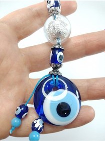 Resim Nazar Boncuğu Anahtarlık El Yapımı Cam Aksesuar Parlak Beyaz Bonc 