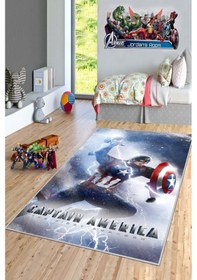 Resim West Home Makinede Yıkanabilir Kaymaz Taban Leke Tutmaz Süper Kahraman Desenli Çocuk Halısı Wh 518 Blue 