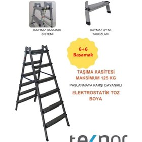 Resim Çift Taraflı Dayanıklı 6+6 Metal Basamaklı Merdiven 