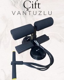 Resim Çift Vantuzlu Mekik Çekme Metal Spor Aleti Ayak Destek Direnç Lastikli Karın Egzersizi Spor Egzersiz 