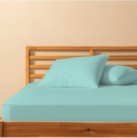 Resim %100 Pamuklu Tek Kişilik Lastikli Çarşaf 120x200+30 50x70 Yastık Kılıfı 1 Adet Su Yeşili 