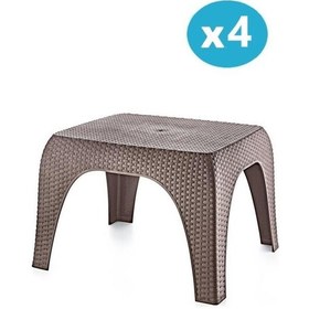 Resim Omnipazar Hasır Desen Plastik Bahçe Balkon Plaj Şezlong Sehpa 4'lü Set Kahverengi Kahverengi 
