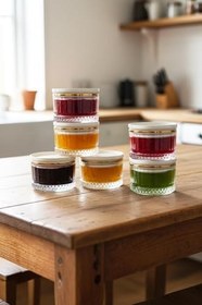 Resim Amandus Aura Gold - 6'lı Cam Kahvaltılık Sızdırmaz Plastik Vakumlu Kapaklı Çok Amaçlı Cam Çerezlik 235ml Altın Tek Ebat 