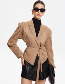 Resim Sculpted Elegance Süet Trençkot - Bej / S 