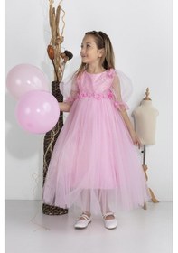 Resim Babyhola Kız Çocuk Abiye Elbise Balon Kol Bayramlık Mezuniyet Balo Gelinlik 5006 Pembe 