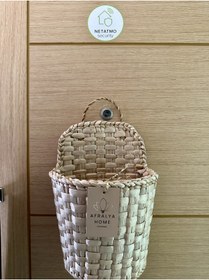 Resim AFRALYAHOME Bohem Saksı Hasır Gazetelik Posta Kutusu Kitaplık Hasır Ahşap Sepet Dekoratif Aksesuar 35 Cm 