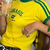 Resim Mektup ve Şerit Baskılı Yuvarlak Yaka T-shirt, Bahar ve Yaz İçin Kısa Kollu Rahat Üst, Kadın Giyim 