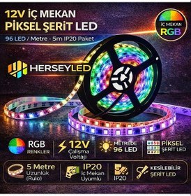 Resim 12v Piksel Şerit Led İç Mekan Ip20 96 Led/ Metre Ws2811 Pixel Led 