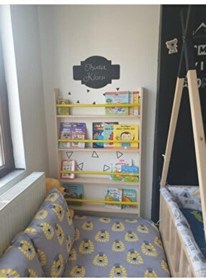 Resim MrtAhşap Montessori Raf Geniş Model Yuvarlak Çıtalı(sarı) 
