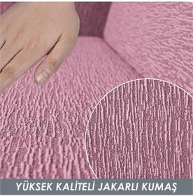 Resim Düz Jakarlı 3 Kişilik Pembe Kanepe Örtüsü Lastikli Koltuk Örtüsü Çekyat Örtüsü Koltuk Kılıfı Pudra 