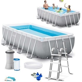 Resim İntex 26788 Büyük Prefabrik Aile Havuzu 400 x 200 x 100 CM Merdiven + Filtre Set Beyaz 