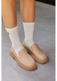 Resim Belissa Bisküvi Hakiki Deri Kadın Loafer Bisküvi Bej 