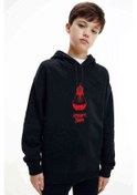 Resim Stranger Things Ampul Baskılı Unisex Çocuk Kapüşonlu Siyah Sweat 