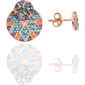 Resim Söğütlü Si̇lver Gümüş Rose Tasarım Kilim Küpe 