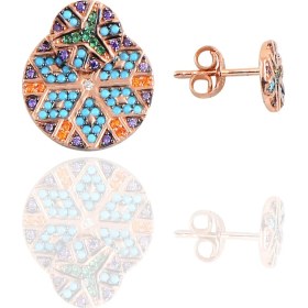 Resim Söğütlü Si̇lver Gümüş Rose Tasarım Kilim Küpe 