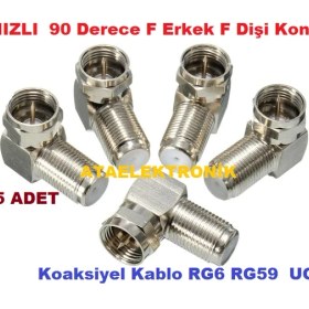 Resim Ata Elektronik 5 Ad 5 Adet 90 Derece L Tip Vidalı Metal F Konnektör Uydu Anten Lnb Kablo Ucu Konnektör 
