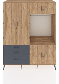 Resim Kronos Gardrop 7 Raflı 3 Çekmeceli Tek Askılı 176x59x221 Çam-çam/antrasit Çam/antrasit 