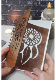 Resim Rüya Kapanı Desenli Ahşap Defter Ajanda A5 Notebook Çizgisiz Defter Ahşap Rengi Ceviz A5 Notebook 