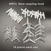 Resim 40 adet (10 Şeffaf Tee + 10 Beyaz Tee + 10 Düz Tee + 10 Açı Tee) Hortum Bağlantıları, 4mm Hortum Dağıtıcısı, Pil Olmadan 