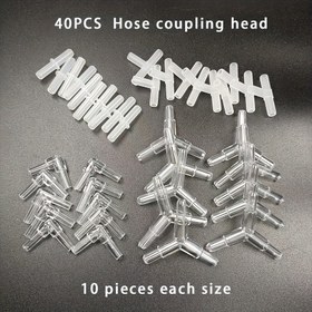 Resim 40 adet (10 Şeffaf Tee + 10 Beyaz Tee + 10 Düz Tee + 10 Açı Tee) Hortum Bağlantıları, 4mm Hortum Dağıtıcısı, Pil Olmadan 