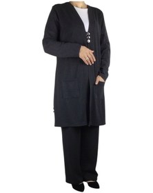 Resim Kadın Önü Üç Düğmeli Mevsimlik Cepli Hırka Siyah 