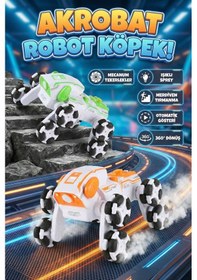 Resim Uzaktan Kumandalı 8 Tekerlekli Akrobat Araba - Buhar Püskürten Işıklı Şarjlı Robot Köpek Oyuncak Turuncu 