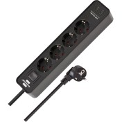 Resim Mena Rise Ecolor Serisi 4 Soketli 2 Adet Type-C Hızlı Şarj Özellikli 1,5 Metre Kablolu Anahtarlı Priz Siyah 