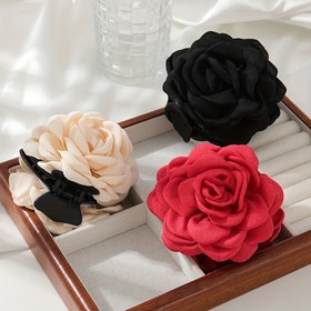Resim 1 Adet Şık Minimalist Gül Çiçeği Saç Tokası - Orta Boy Siyah Çiçekli Saç Pençesi, Günlük Kullanım ve Partiler İçin Güvenli Tutuşlu Zarif Saç Aksesuarı 
