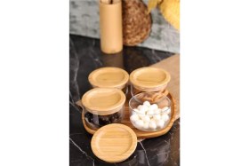 Resim Özbience Duo 300ML 4'lü Bambu ve Silikon Kapaklı Hava Sızdırmaz Cam Kahvaltılık 