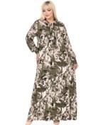 Resim Melsay Butik Fularlı Yeşil Batik Desen Uzun Kollu Büyük Beden Kadın Elbise Yeşil 