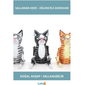 Resim Ahşap Dekoratif Sallanan Kedi Eğlenceli Aksesuar 1 Adet 