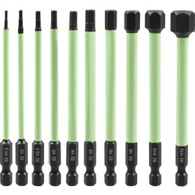 Resim Fortunelane S2 Fosfat Siyah İç Hexagonal Tornavida Ucu - Güçlü Manyetik & Pas Koruyucu, 100l Adet, Yeşil Deri Kılıf Seti 