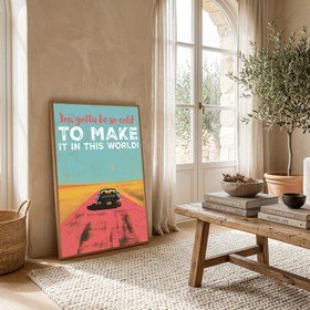 Resim Porsche Wall Decor - Retro Travel Quote Cold To Make It Print - Wooden Frame - Natural / 20 x 28" (50x70 cm) 