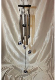 Resim Deprem Çanı Rüzgar Zili Feng Şui Nazar Boncuk 5 Metal Borulu 