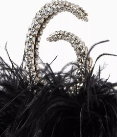 Resim Karma Feather Clutch Siyah Tüy Kaplama & Kristal Saplı Zarif Gece Çantası - Siyah 