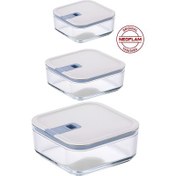 Resim Neoflam Perfect Seal 3 Parça Kare Cam Saklama Kabı Bej 