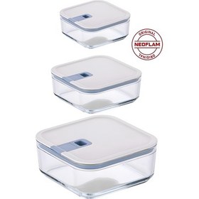 Resim Neoflam Perfect Seal 3 Parça Kare Cam Saklama Kabı Bej 