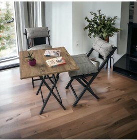 Resim Modern Style Home Balkon Bahçe Mutfak 3'lü Bistro Set Katlanır 2 Sandalye 1 Masa Açık Gri 