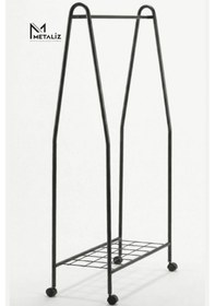 Resim Tekerli Metal Elbise Askılığı Taşınabilir Ve Dayanıklı Raflı Giysi Standı Kıyafet Organizeri Siyah Siyah 