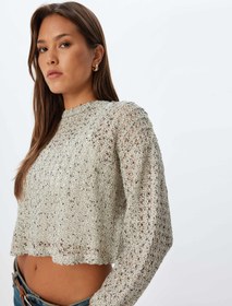 Resim Ajurlu Crop Kazak Uzun Kollu Bisiklet Yaka 