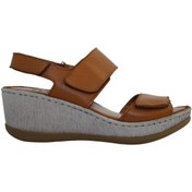 Resim Platin Taba Deri Kadın Dolgu Topuk Sandalet 