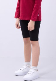 Resim %95 Pamuk 3'lü Kız Çocuk Tayt Takımı Uzun, Kapri ve Şort Model - Mürdüm / 2-3 Yaş 